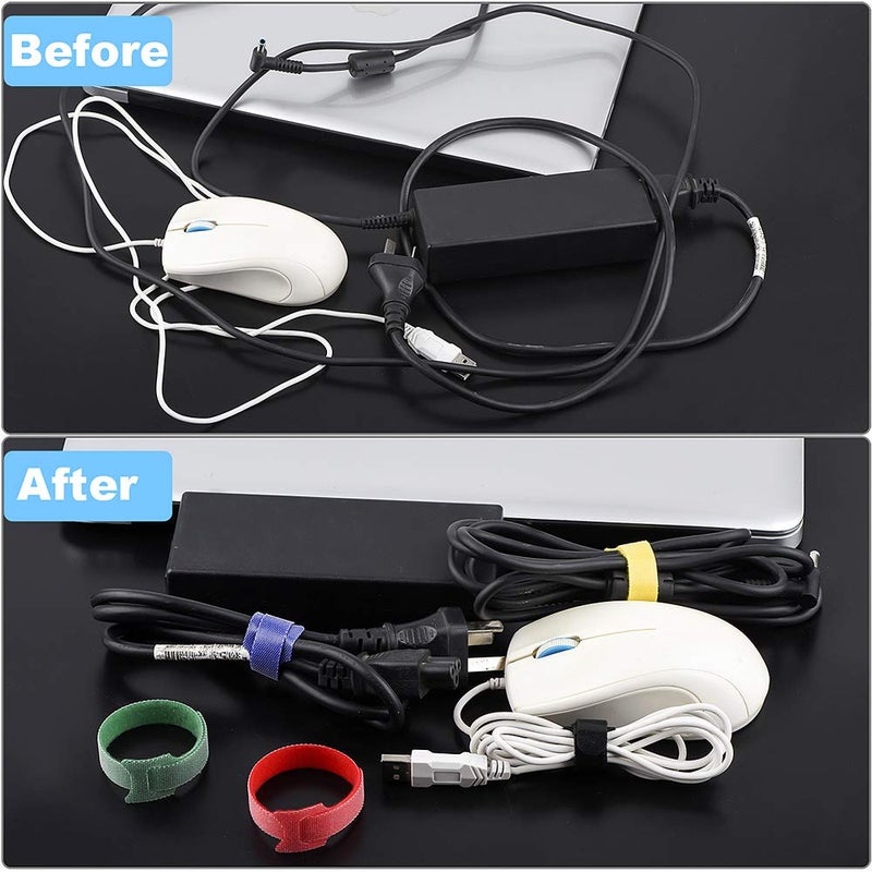 NEWLAN 60PCS Reusable Cable Ties, Newlan 2 Size Adjustable Cable Straps 50PCS 8 Inches 10PCS 6 Inches, Cable Organizer, Cord Wrap and Hook Loop Cords Management - 5 Colors - Image 3